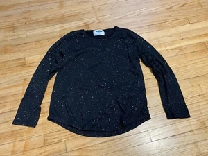 Old Navy Girls T-Shirt Black Long Sleeve Round Neck Glitter Sparkle Sz M - Picture 1 of 5