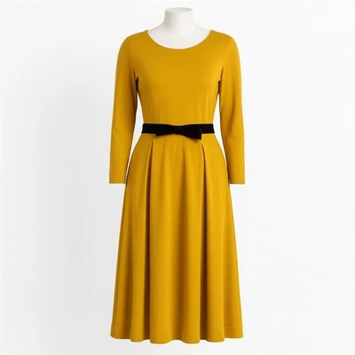 Vestido Anthropologie Amarillo Mostaza Manga Larga Terciopelo Cinturón Midi S M Western Foto 1 de 4