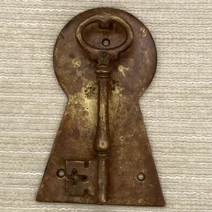 Vintage massiver Messing Skelett Schlüssel Türklopfer mit Schlüsselloch Form Montageplatte - Bild 1 von 11