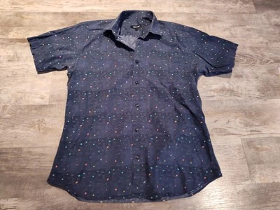 Jared Lang Short Sleeve Blue Button Up Cotton Shirt Sz L Celestial Space ***Read - Image 1 of 4