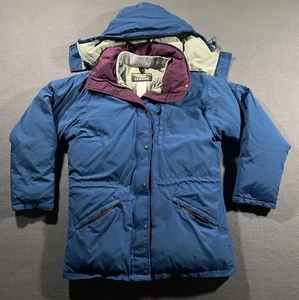 L.L. Bean Penobscot Parka Heavy Coat Medium Blue Purple Hood Goose Down VTG - Picture 1 of 16