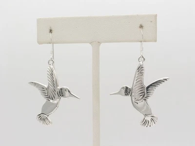 Native American Navajo Handmade Sterling Silver Hummingbird Dangle Earrings - Image 1 of 4