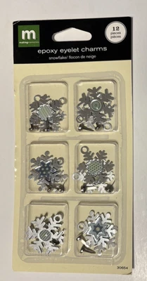 Making Memories Metal Epoxy Eyelet Snowflake Charms - 12 charms & Brads - NIP - Image 1 of 4