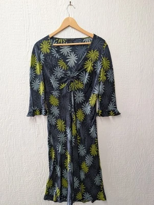 Vestido boho vintage The Limited 100 % seda Y2K floral con volantes corbata para mujer talla 14 Foto 1 de 4