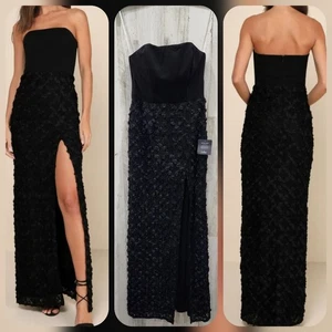 LULUS Ravishing Appeal schwarz 3D Blumen Applikation trägerloses Maxikleid Größe MEDIUM - Bild 1 von 13