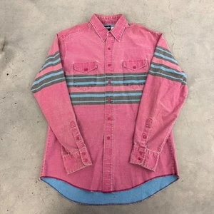 Vintage Wrangler Brushpopper Western Pink Rodeo Striped Shirt Mens Sz 16-1/2x35 - Picture 1 of 4