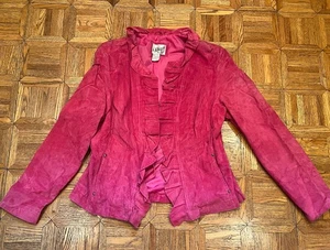 Vintage 90er rosa Echtleder Wildleder Rüschen Cowgirl Western Jacke offen lesen - Bild 1 von 14
