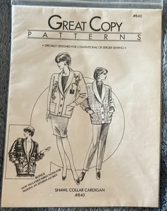 Cárdigan cuello shaw 840 Misses' Great Copy Patterns 3 variaciones talla XS-XL - Imagen 1 de 1