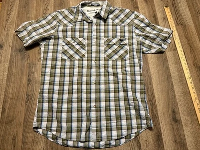 Volcom Shirt Men's Large  Blue Green White Brown Red Short Sleeve Button Up - Image 1 of 4