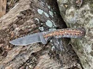 Cowboy 1085 Carbon Steel knife with white pine cone handle and pancake leather - Picture 1 of 1