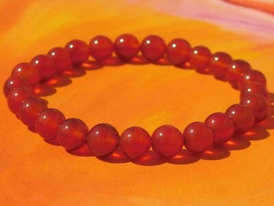 Herren / Damen Handgemacht 8mm Edelstein Perlen Armband - Natürlich Orange Achat - Bild 1 von 3