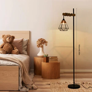 Floor Lamp Standing Reading Light Rattan Lampshade Height Adjustable+Foot Switch - Picture 1 of 14