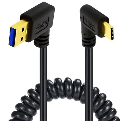 USB A 3.0 to USB C 3.1 Coiled Cable | Left Angle Male to Left/Right Male - Image 1 of 3