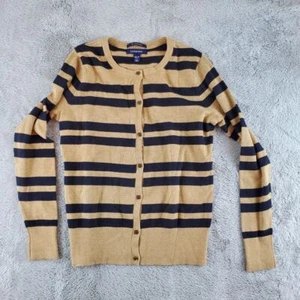 Lands End Damen Strickjacke Gr. XS 100% Supima Baumwolle hellbraun schwarz Streifen Langarm - Bild 1 von 6