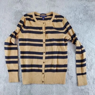 Cárdigan Lands End para mujer talla XS 100 % algodón Supima tostado negro rayas manga larga Foto 1 de 4