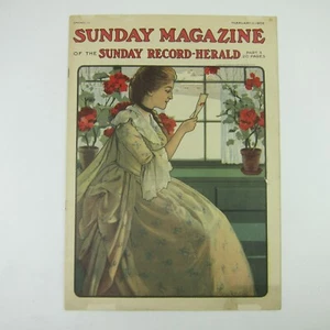 Sunday Record Herald Magazine Woman Reads Valentine Red Flowers Antique 1906 - Picture 1 of 14