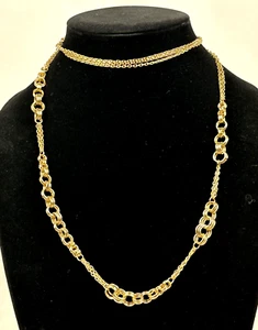 Necklace 36 Inch Loopable Gold Tone Multistrand Cuban Link Chain Linked Circles - Picture 1 of 6