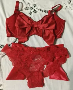 Victoria's Secret Balconette-BH ungefüttert Satin Schleife ouvert Set 32DD M L - Bild 1 von 8