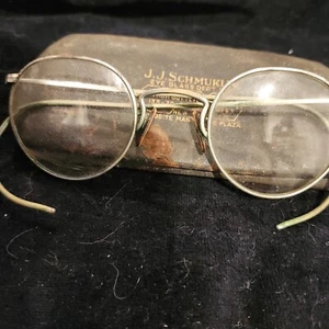 Antike runde Gläser Drahtrand Brille mit Etui. JJ Schmukler Koffer (A117) - Bild 1 von 4