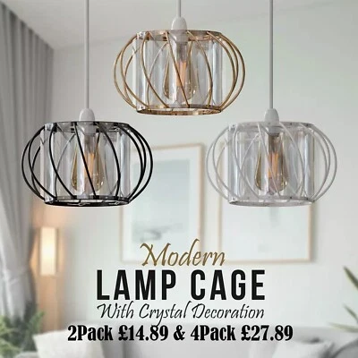 Modern Crystal Glass Ceiling Light Shade Metal Wire Cage Pendant Fixture forRoom - Image 1 of 4