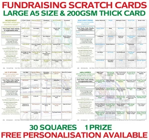 10 x A5 Fundraising Scratch Cards : Lifestyle, Music, Sitcoms, Dogs, Names, Food - Picture 1 of 27