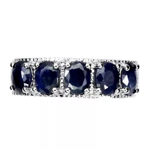 925 Anello Argento Sterling Ovale Zaffiro Blu 5x4mm Naturale Gemma Gioielli - Foto 1 di 9