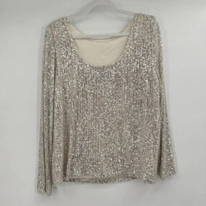 Women's Halogen NWT Sequined Top Ivory and Silver Top XL - Picture 1 of 4