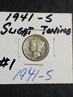 1941-S Mercury Dime #1 , Circulated  , Slight Toning 90% Silver US Coin
