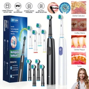 Rotating Electric Toothbrush Rechargeable with 4 Replacement Brush Heads Timer - Picture 1 of 25