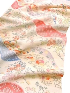 b028_Tessuto kimono giapponese mai usato_Seta,Avorio,Coten,Chirimen,Al metro - Foto 1 di 9