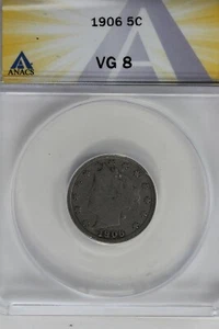 1906  .05  ANACS  VG 8  Liberty Nickel, V Nickel, 5 Cent Piece - Picture 1 of 2