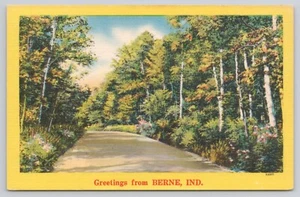 Greetings From Berne Indiana Vintage Linen Postcard - Picture 1 of 2