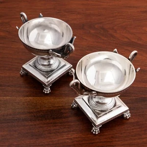 2 IMPORTANT BOINTABURET /HAMMERICH FRENCH 950 STERLING SILVER PEDESTAL SALTS - Picture 1 of 7