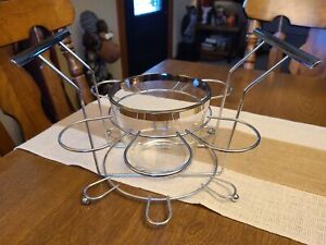 Silver Wire Glass Caddy Carrier Holder For 6 Glasses Ice Bucket Included MCM