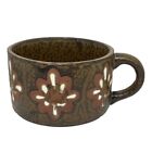 Vintage 1980s Pottery Art Studio Mug Textured Brown with Orange Flower Milk Bowl