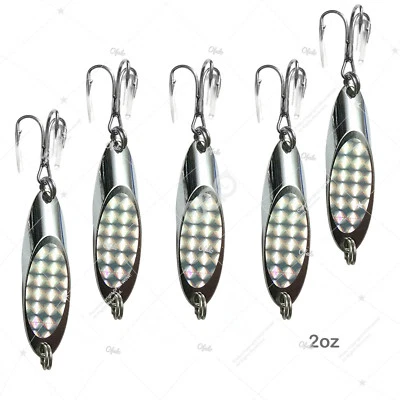 5pcs 2oz Fishing Kast Spoons w/ a treble hook Chrome Metal Lures Silver Trolling - Image 1 of 4