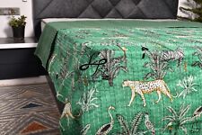 Bohemian Gudari Ethnic Coverlet Throw King Size Traditional Ralli Green Bedsheet