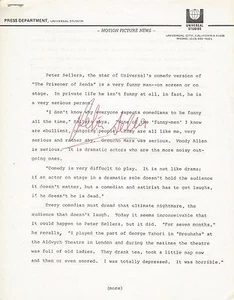 Peter Sellers Pink Panther Prisoner of Zenda Signed press release Autographed - Picture 1 of 1