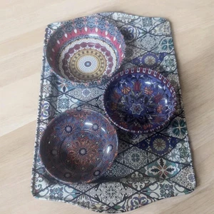 Turkish Gift Set, Small Metal Tray & 3 Bowls - Perfect Housewarming Gift - Picture 1 of 6