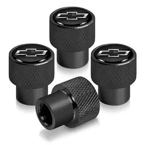 4pcs Chevrolet Chevy Black Logo Black on Black Aluminum Tire Valve Stem Caps USA - Bild 1 von 3