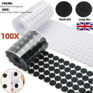 25-100X Round Dots Self Adhesive Hook Loop Stick On Tape Discs Circle 10 - 30mm - Picture 1 of 23