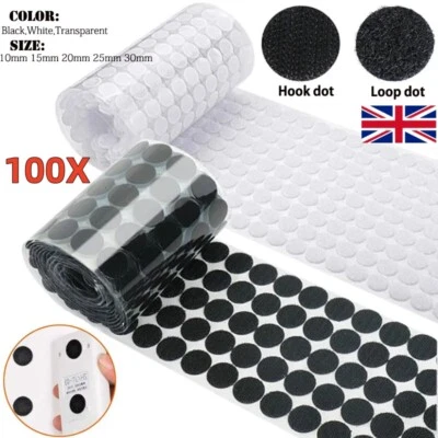 Hook & Loop Sticky Self Adhesive Round Dots 10,15,20,25,30mm Clear, White/Black - Image 1 of 4