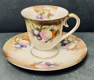 Vintage UCAGCO China DEMITASSE Japan Cup/Saucer w/gold/fruit - Picture 1 of 12