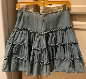 Vintage DKNY Denim Ruffle Mini Skirt Size 4 - Picture 1 of 6