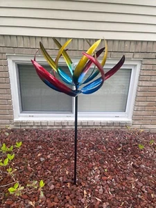 74" Multi-Color Tulip Wind Spinner Solar Powered Glass Ball Garden Decoration - Picture 1 of 10