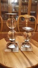A Set of Two Clear Blown Vintage Pillar Bubble Glass Ball Candle Holder