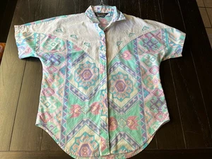 Vintage Panhandle Slim Western Aztec Button Up Short Sleeve Size Large - Picture 1 of 7