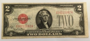 Nice 1928 G $2  Red Seal TWO Dollar United States Note wide right side margin - Picture 1 of 2