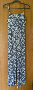 NWT Kori America Jumpsuit Womens Small Gray White Floral Wide Leg Boho Peasant - Picture 1 of 11