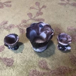 Mini vaso imperiale in vetro con scorie viola con 2 porta stuzzicadenti Cornucopia - Foto 1 di 6
